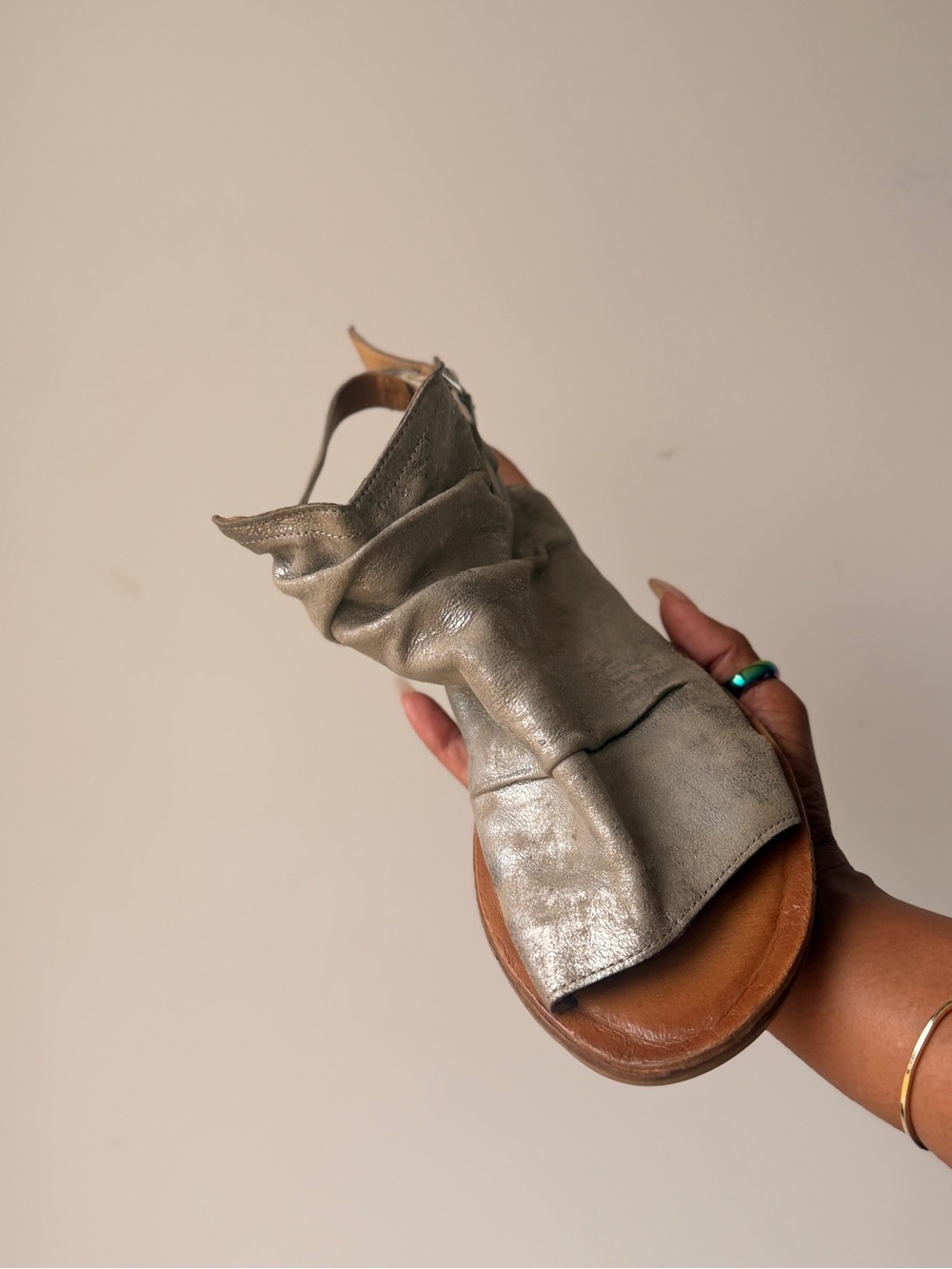 Miz Mooz Metallic Silver Open-Toe Slingback Sandals - Picture 4 of 7